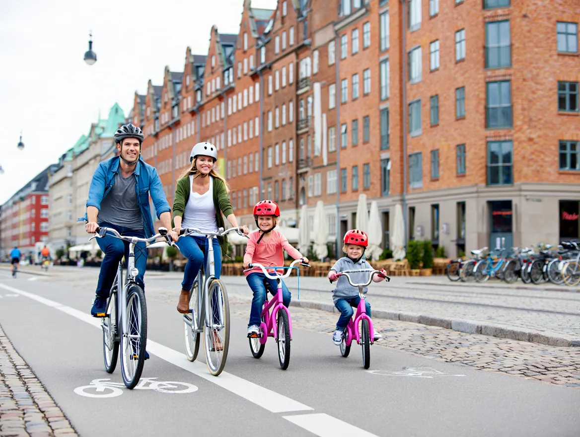 Familie nyder en cykeltur i København